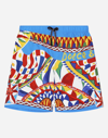 DOLCE & GABBANA LONG-LEG NYLON SWIM TRUNKS WITH CARRETTO PRINT