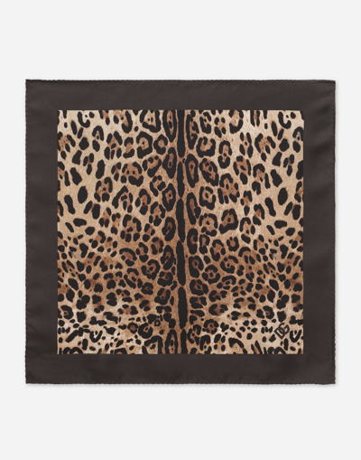 Dolce & Gabbana Leopard-print Silk Pocket Square In Brown