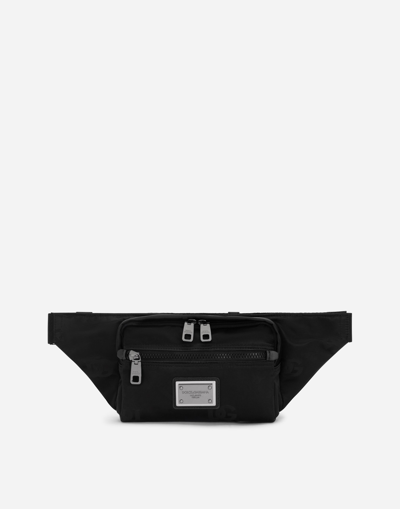 Dolce & Gabbana Small Nylon Belt Bag With Logo In Black