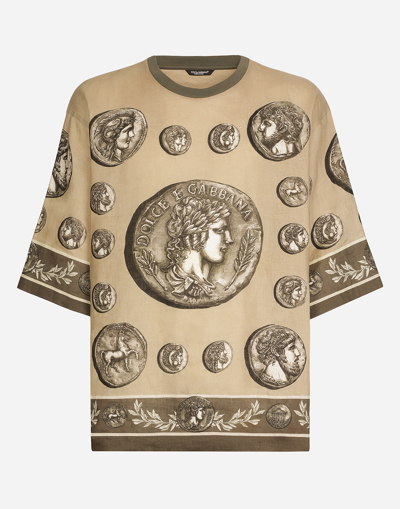Dolce & Gabbana Coin Print Linen And Cotton T-shirt