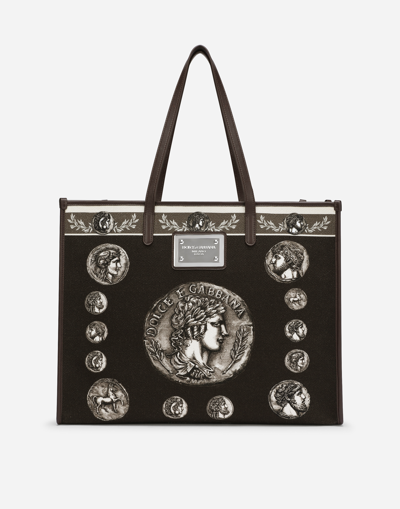 Dolce & Gabbana Large Printed Canvas Shopper In Black