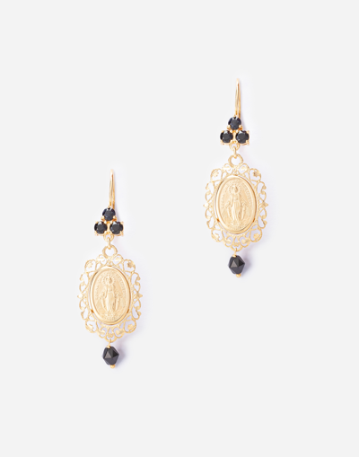 Dolce & Gabbana Sicily Yellow Gold Earrings With Medal Pendant In White