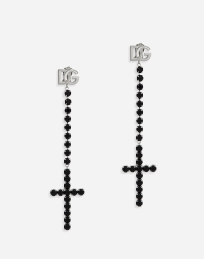 Dolce & Gabbana Long Earrings With Rhinestone-detailed Crosses