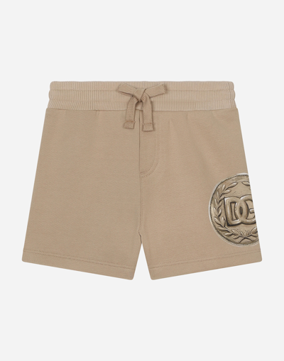 Dolce & Gabbana Babies' Jersey Jogging Shorts With Coin Print In Brown