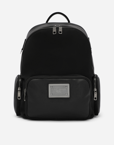 Dolce & Gabbana Grainy Calfskin And Nylon Backpack In Black