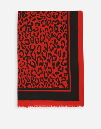 Dolce & Gabbana Cotton Sarong With Leopard Print In Red