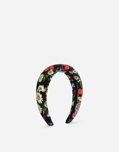 Dolce & Gabbana Kids' Flower Print Cotton Headband In Black,multi