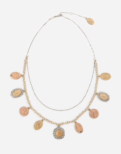 Dolce & Gabbana Sicily Necklace In Yellow, Red And White 18kt Gold With Medals In Multi