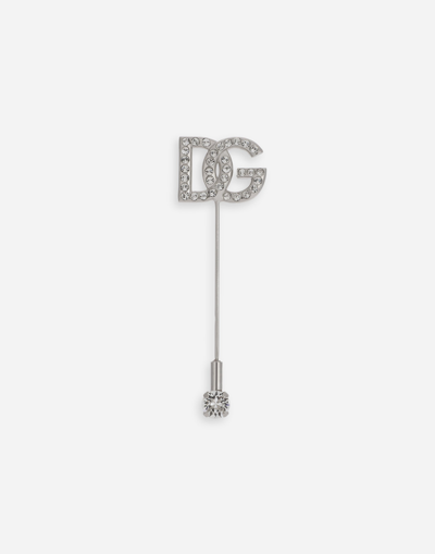 Dolce & Gabbana Lapel Pin With Dg Logo And Rhinestones In Gold