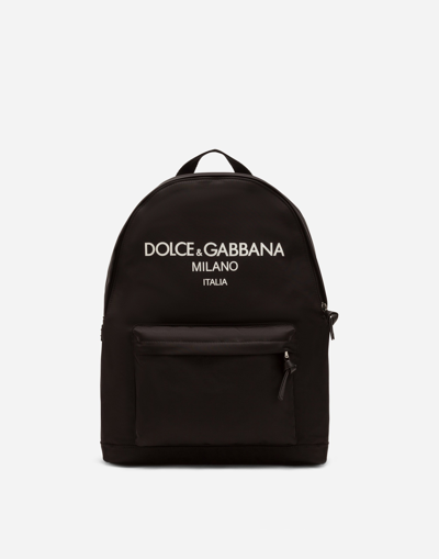 Dolce & Gabbana Nylon Backpack With Rubberized Logo In Burgundy