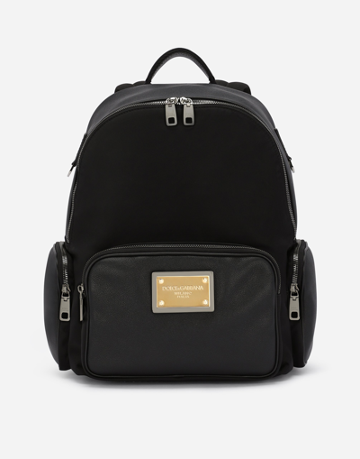 Dolce & Gabbana Nylon And Grainy Calfskin Backpack In Black