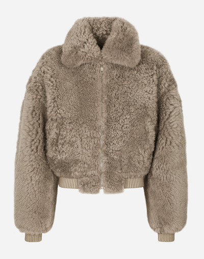 Dolce & Gabbana Shearling Jacket With Hood In Grey