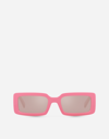 Dolce & Gabbana Graphic Mirrored Plastic Rectangle Sunglasses In Pink
