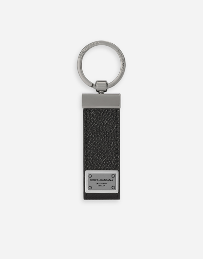 Dolce & Gabbana Men Dg Logo Leather Key Ring In Black