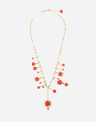 Dolce & Gabbana Coral Necklace In Yellow 18kt Gold With Coral Rose