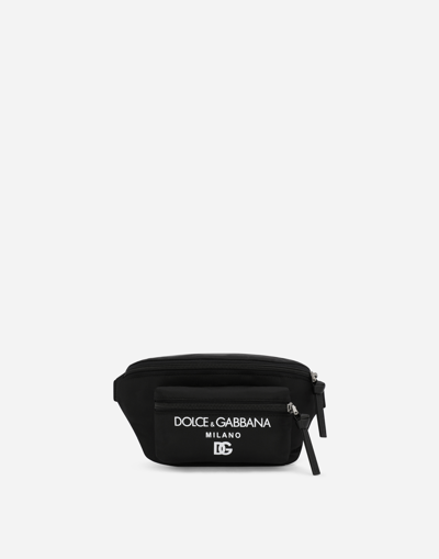 Dolce & Gabbana Nylon Belt Bag With Dolce&gabbana Milano Print In Brown