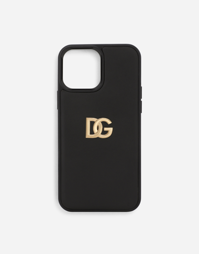 Dolce & Gabbana Calfskin Iphone 13 Pro Max Cover With Dg Logo In Black