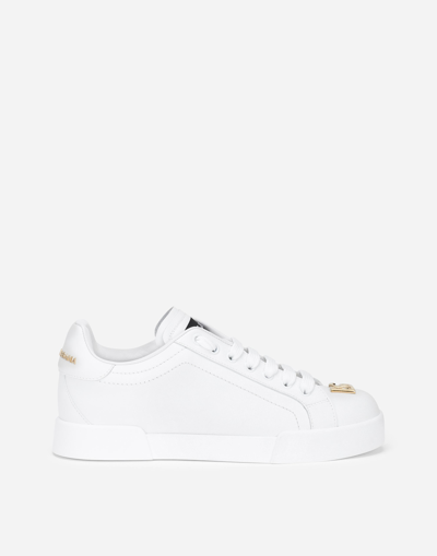 Dolce & Gabbana Portofino Low-top Sneakers In Calf Leather In White