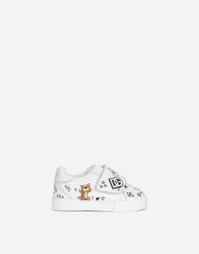 Dolce & Gabbana First Steps Portofino Light Trainers With Baby Leopard Print In White