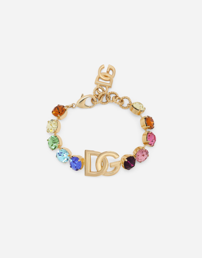 Dolce & Gabbana Bracelet With Colourful Rhinestones And Dg Logo In Gold