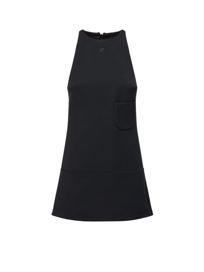 Courrèges Sleeveless Twill Mini Dress In Black