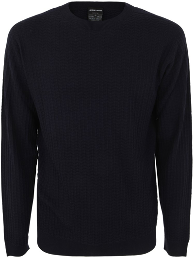Giorgio Armani Straight Hem Crewneck Sweatshirt In Navy