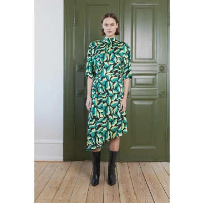 Stella Nova Hammered Midi Silk Dress With Print