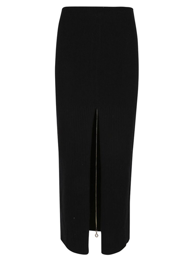 Patou Front-slit Ribbed-knit Nidi Skirt In Black