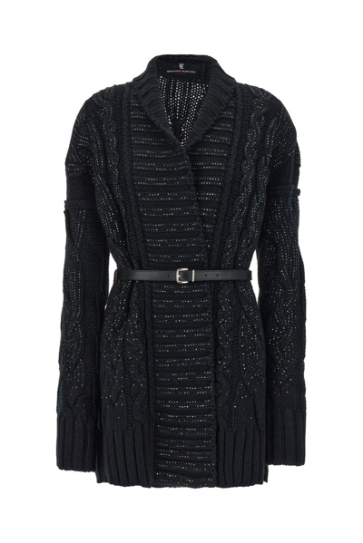 Ermanno Scervino Belted Embellished Cardigan In Black