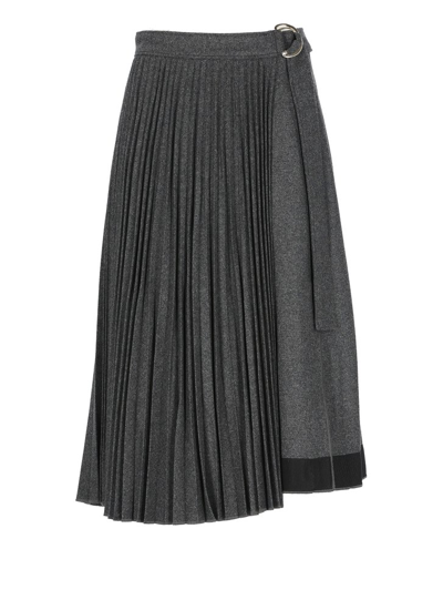 3.1 Phillip Lim / フィリップ リム Flannel Pleated Faux Wrap Skirt In Charcoal
