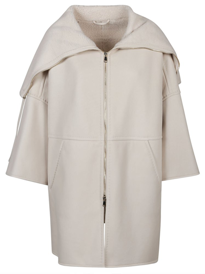 Max Mara Atelier Short Leather Coat In White