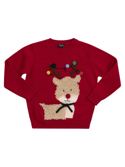 Il Gufo Xmas Deer Intarsia Long Sleeved Sweater In Red