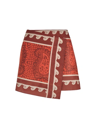 Johanna Ortiz Hunting Roots Paisley Cotton Mini Wrap Skirt In Brown