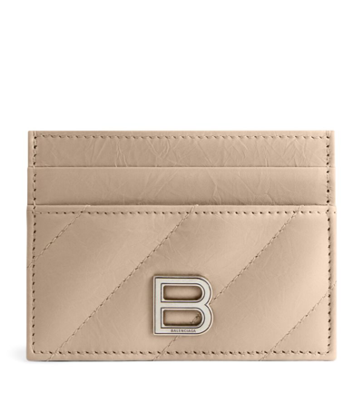 Balenciaga Leather Crush Card Holder In Beige