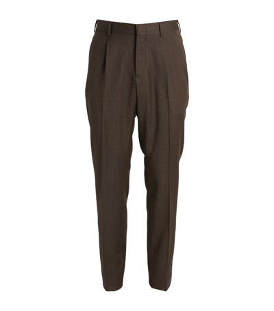 Brioni Stretch-wool Tailored Trousers In Brown