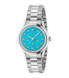 GUCCI STEEL AND TURQUOISE G-TIMELESS BEE WATCH 32MM
