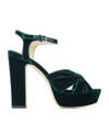 Jimmy Choo Heloise Velvet Platform Sandals In Dark Green