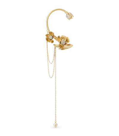 Jimmy Choo Embellished Petal Single Ear Cuff In Gold,crystal