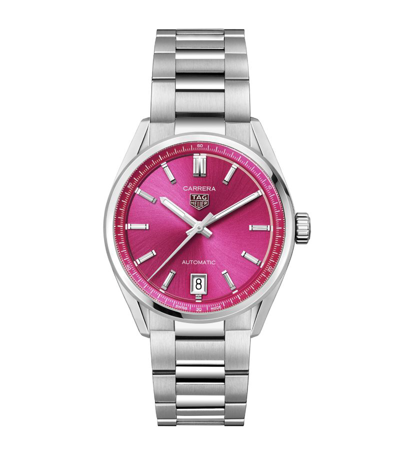 Tag Heuer Steel Carrera Date Watch 36mm In Pink