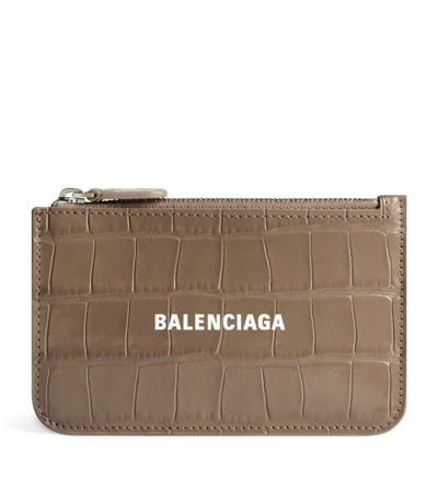 Balenciaga Croc-embossed Zipped Card Holder In Grey