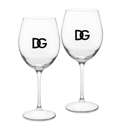 Dolce & Gabbana Logo-print Set Of Two Wine Glasses In U0058 - Clear