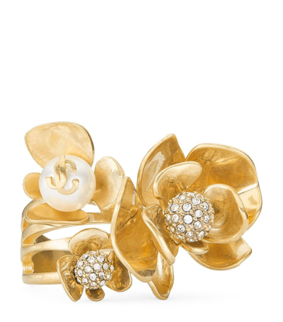 Jimmy Choo Petal Ring In Gold/white/crystal