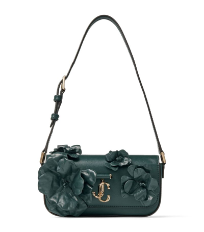 Jimmy Choo Avenue Floral-appliqué Mini Leather Shoulder Bag In Green/ Gold
