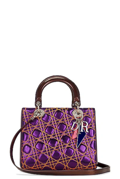 Dior Lady Lambskin Handbag In Purple