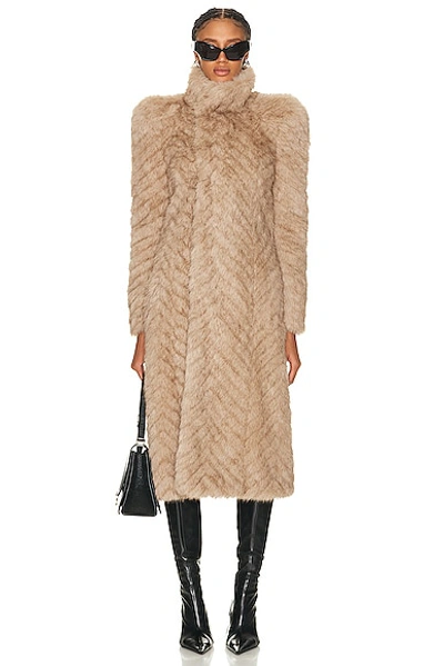 Balenciaga Faux Fur Long Coat In Neutrals