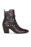 Alaïa Perforated Leather Vienne Booties With Ankle Strap 6cm In Marron Fonce