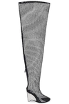 Alaïa Over The Knee Mesh Boots With Plexiglass Wedge Heel 11cm In Noir