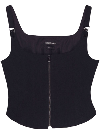 Tom Ford Zip-up Corset Tank Top In Black