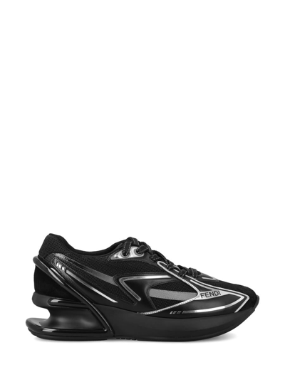 Fendi Sneakers In Black Anthra+black Silv