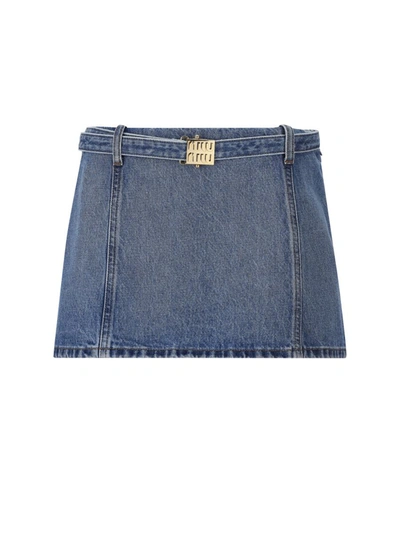 Miu Miu Logo Plaque Mini Skirt In Blue